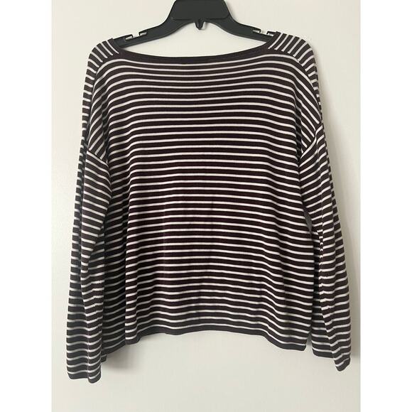 Eileen Fisher Bateau-Neck Brown White Stripe Sweater Sz M - Picture 8 of 8